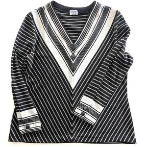 Vintage 70s disco Bodin Knits pull on blouse with decorative buttons. Large.